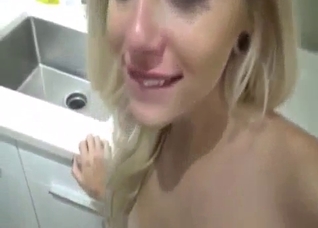 Lovely blonde fucks brother and swallows